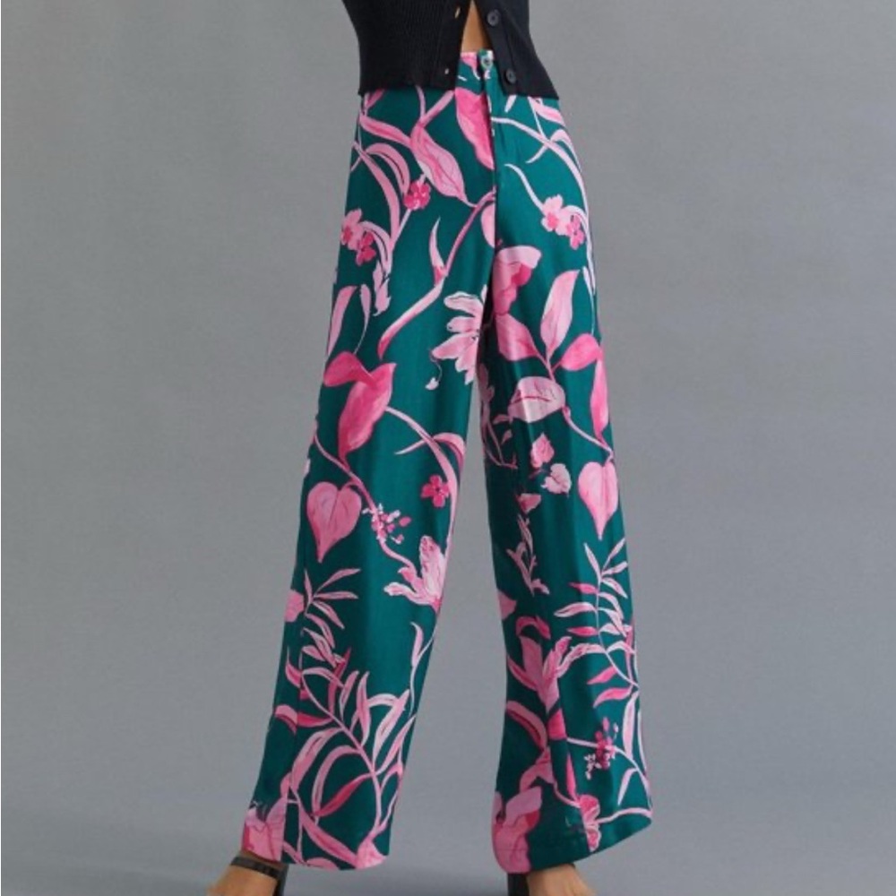 Anthropologie Tropical Floral Breezy Printed Straight Wide Leg Pants